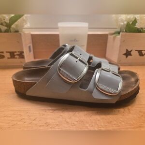 Birkenstock Arizona Big Buckle Dove Gray Patent Birko-Flor Womens Size EU 36